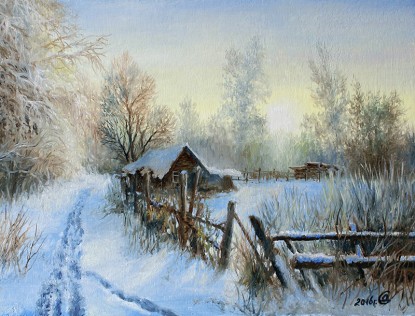 Winter morning on the edge of the village