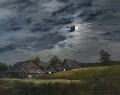 Moonlit night in the village