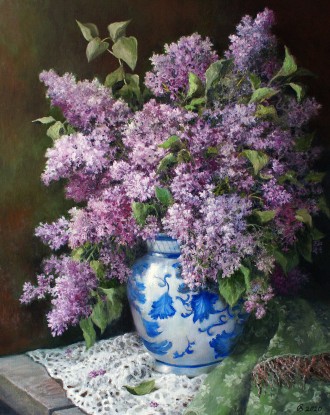 Still life with a bouquet of lilacs