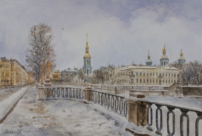 Winter in St. Petersburg. View of the Kryukov Canal and St. Nicholas Naval Cathedral
