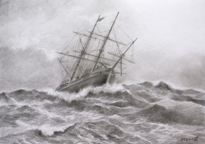 Sailboat in a stormy sea